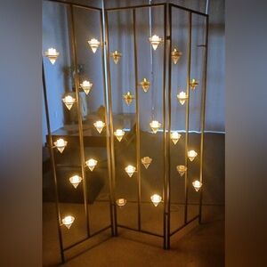 3-panel folding candle holder floor Antique brown Tea light stand decor